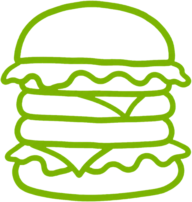 A hand-drawn double cheeseburger