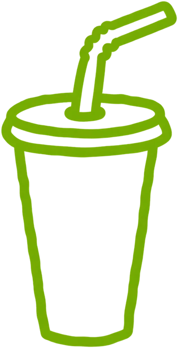 A hand-drawn soda cup with a straw